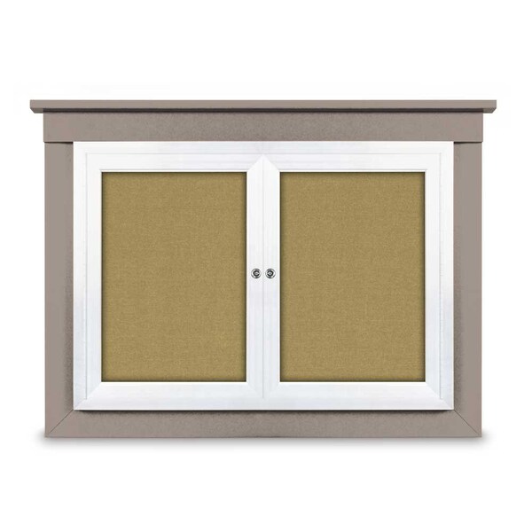 48"x36" 2-Door Enclosed Letterboard, Header, Black Felt/Walnut